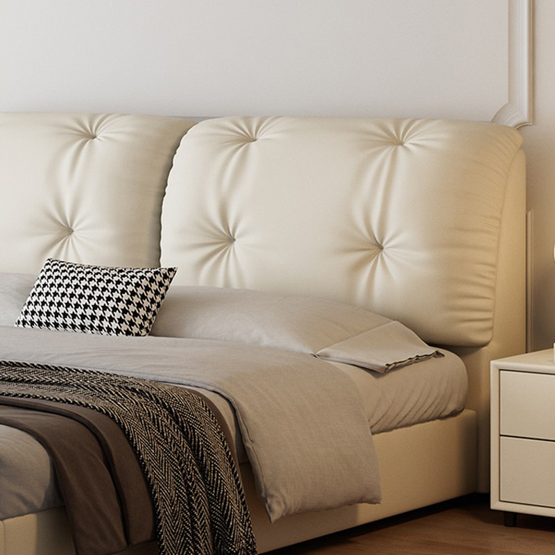 轻奢奶油风真皮床现代简约主卧室双人床轻奢高端大气软包储物婚床高清大图