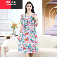 YIBUSHENG棉绸睡裙女士2024年新款薄款大码中长款过膝绵绸人造棉无袖睡I 3XL120-140斤 油画防凸点