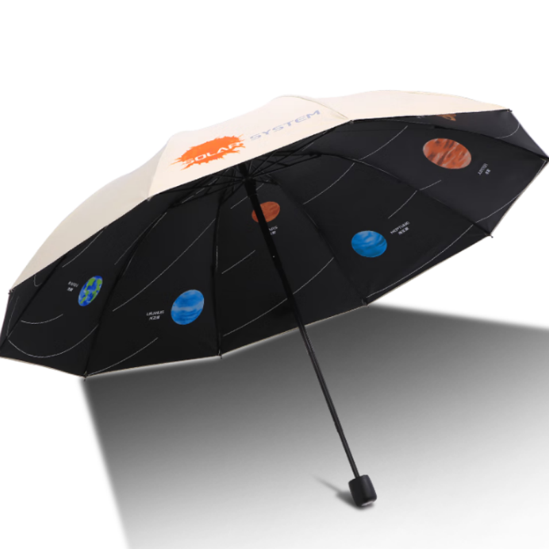 天堂防紫外线阳伞三折飞越太阳系10K伞下108CM双人黑胶太阳伞甘酪白 甘酪白