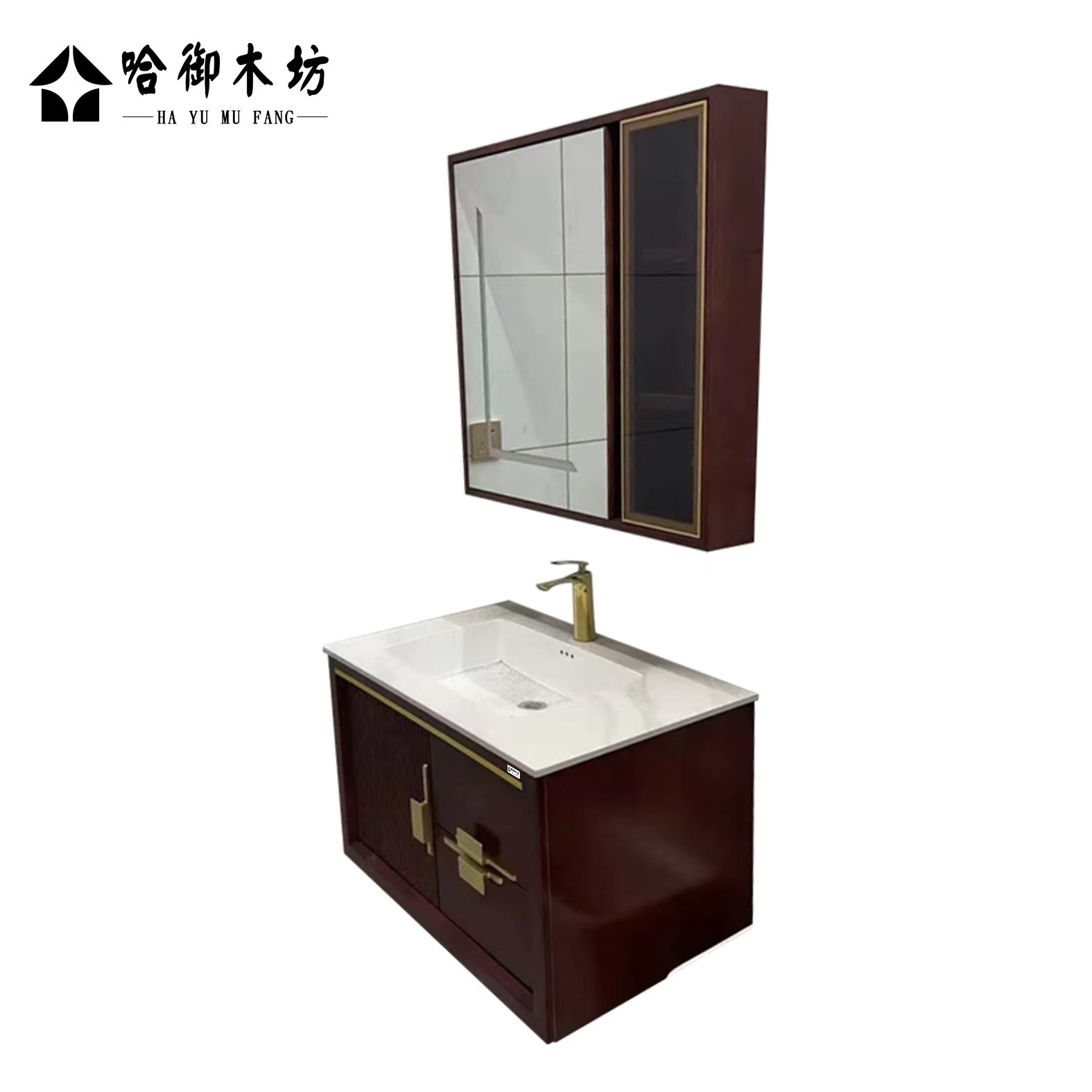 哈御木坊可定制实木橡木浴室柜带镜子1200*500*800mm/组高清大图