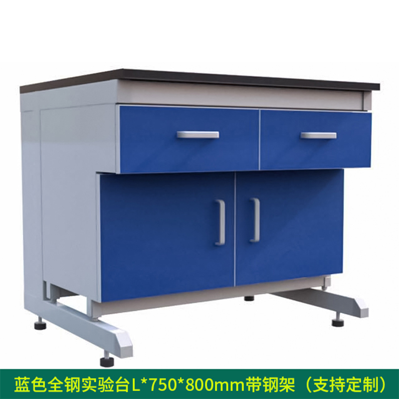 汉诺鑫威全钢实验台钢木PP边台柜试验台化验室工作台实验室桌操作台定制(每米单价)【工厂现做 7天内发货】 蓝色全钢实验台带钢架L*750*800mm