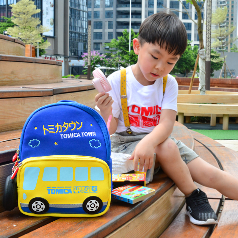 多美卡公交车儿童书包小号 男女孩礼幼儿园书包潜水布卡通汽车双肩背包轻便2-6岁 【约27*21*11.5cm】