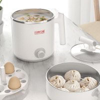 双喜 电煮锅多功能 电热锅迷你宿舍神器电火锅 1.2L带蒸笼多功能一体锅2-3人适用 囍DOUBLE HAPPINESS