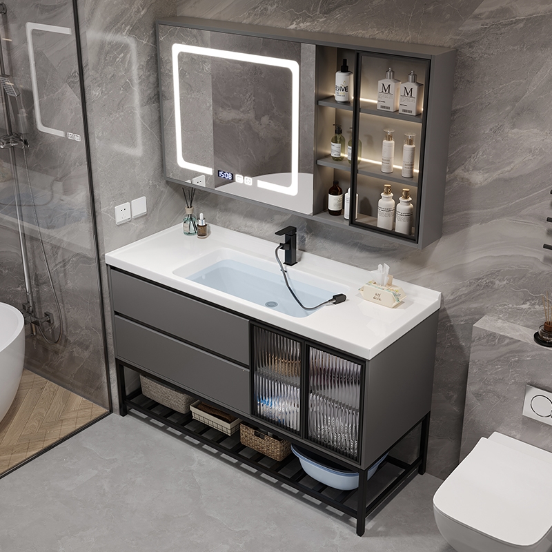 东映之画陶瓷一体盆实木浴室柜新款一体式洗手台洗漱台卫生间洗脸盆柜