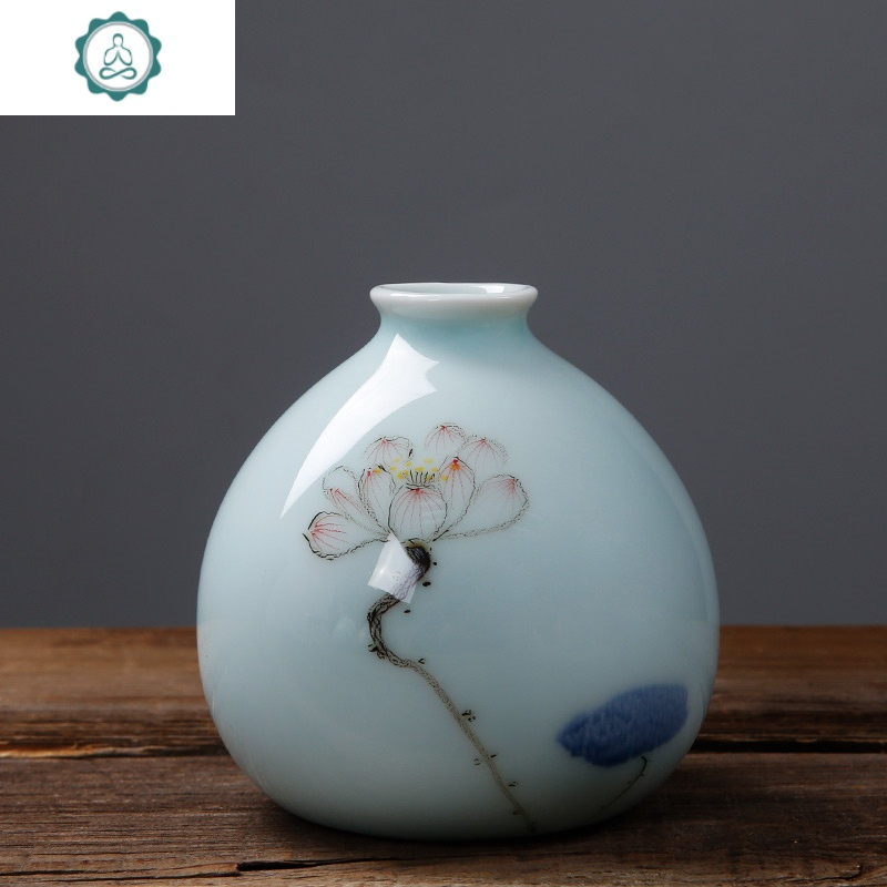 手绘小花瓶 陶瓷迷你家居摆件 青瓷水培花器 创意台面花插 封后 纳