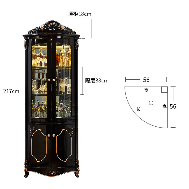 森美人欧式角柜 实木墙角柜拐角柜转角酒柜置物架客厅边柜 三角柜子 黑檀色【贵族经典款】描金市场热款现货组装