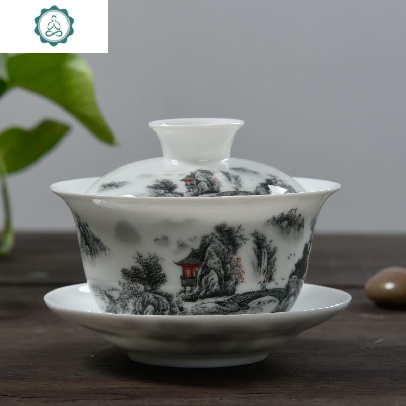青花瓷盖碗茶杯大号茶备陶瓷功夫茶具三才杯泡茶器敬茶碗手抓茶壶 封后 《清品荷花》蜂窝盖碗175图片