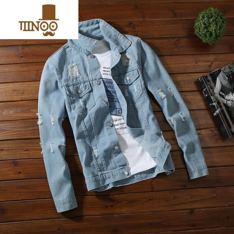 YANXU水洗牛仔夹克男日系ins韩版青少年修身外套潮牌百搭上衣潮图片