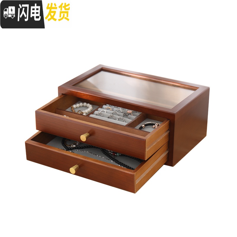 三维工匠古风发簪首饰收纳盒耳环项链饰品盒木质抽屉式桌面整理盒公主欧式高清大图