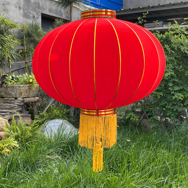 植绒大红灯笼福字灯笼绸布户外防水新年铁口灯笼-60#直径37厘米[植绒布]一个高清大图