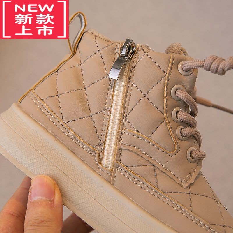 可莉允儿童靴子2022冬季新款男童鞋女童短靴二棉加绒皮靴洋气软底马丁靴图片