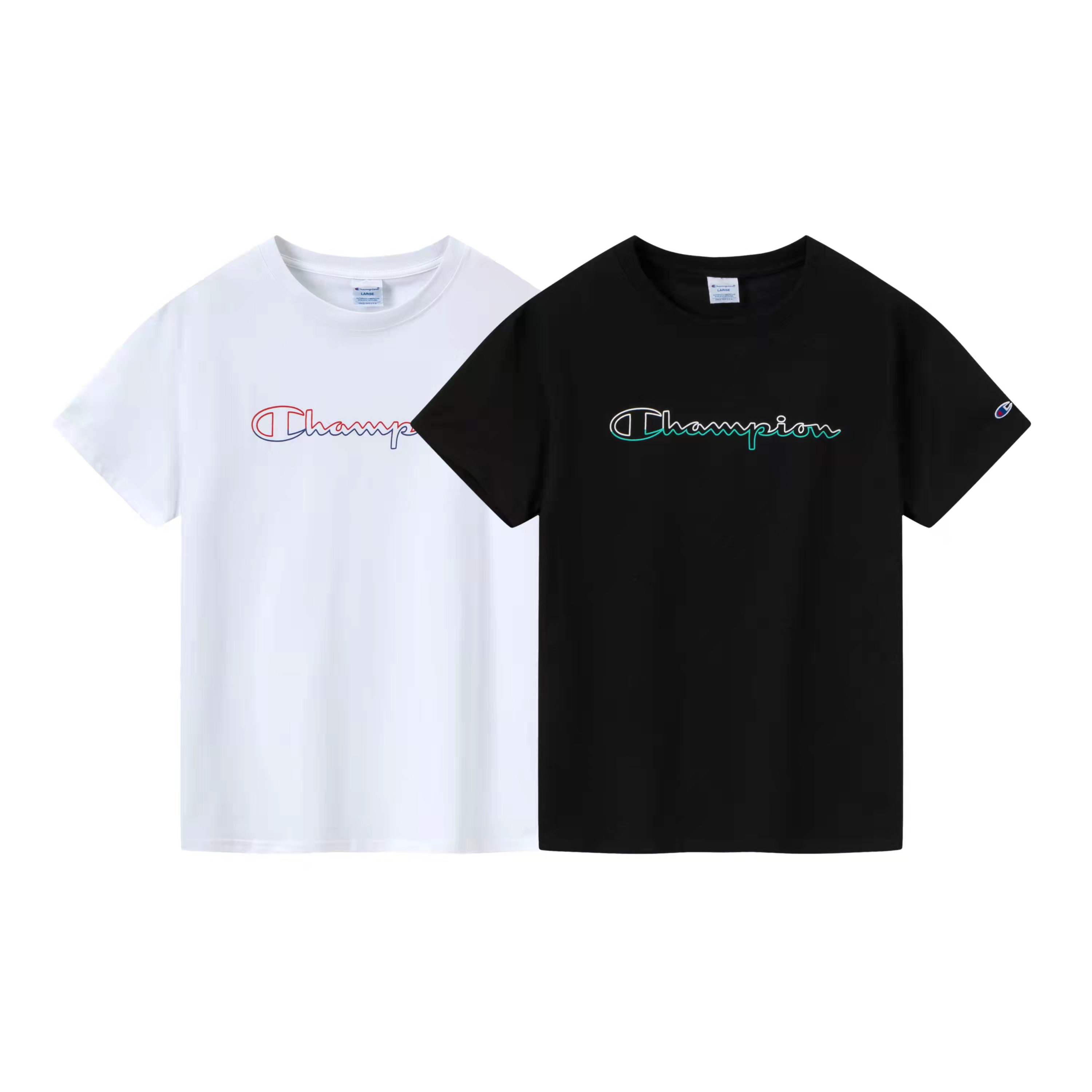 champion冠军草写logo情侣短袖t恤潮牌镂空款圆领宽松t恤