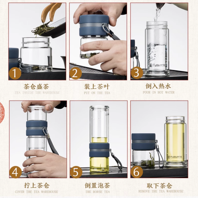 富光 G1609 紫金泡茶师双层灰玻璃杯290ml(单位:个)颜色随机发货高清大图