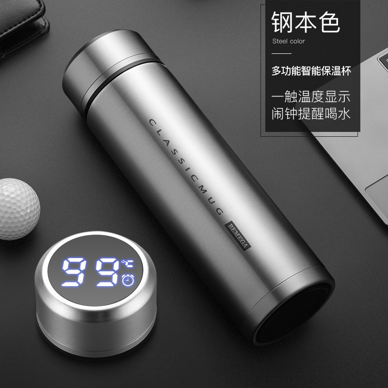 美帮汇美帮汇智能保温杯男士女316不锈钢泡茶杯定制logo水杯子 钢本色高清大图