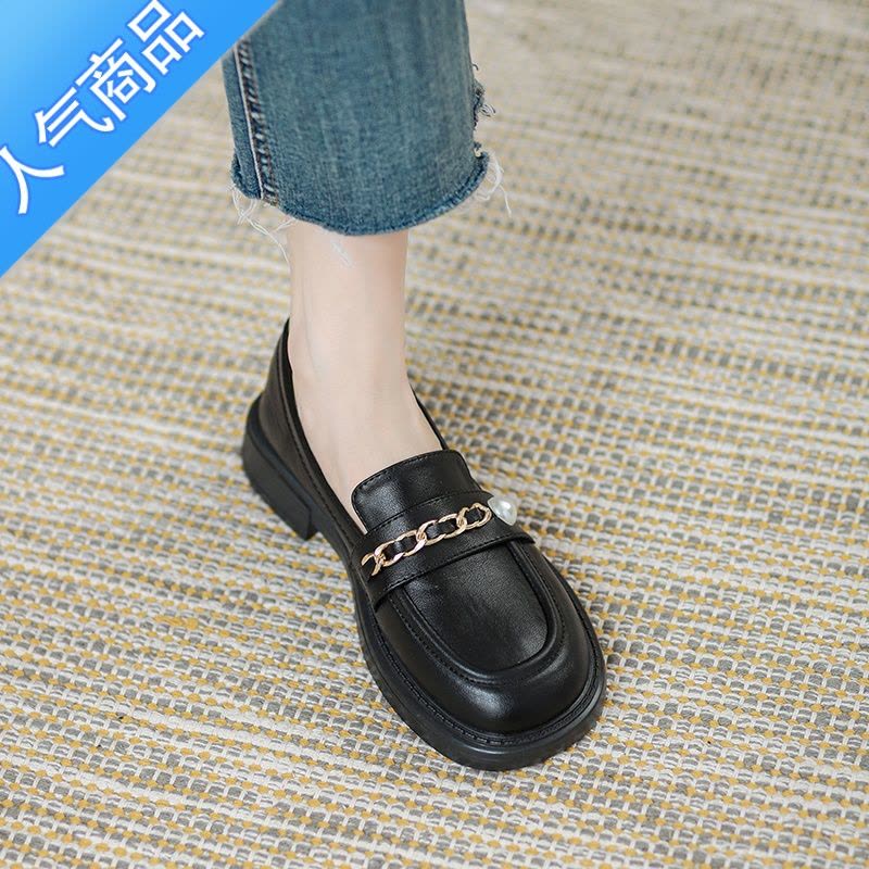 SUNTEK乐福鞋女2023年新款英伦风JK配裙子单鞋平底一脚蹬小皮鞋秋季图片