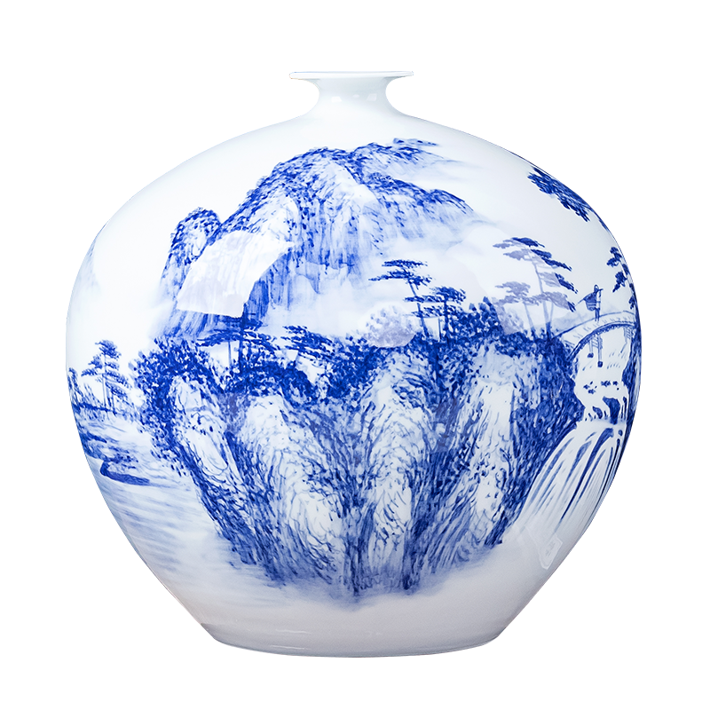 艺锦蓝 景德镇陶瓷器花瓶手绘青花器现代中式客厅书房玄关工艺摆件