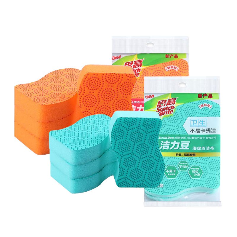 3M思高洁力豆海绵百洁布轻松冲净不卡残渣双面双效强力去污不勾纱高清大图