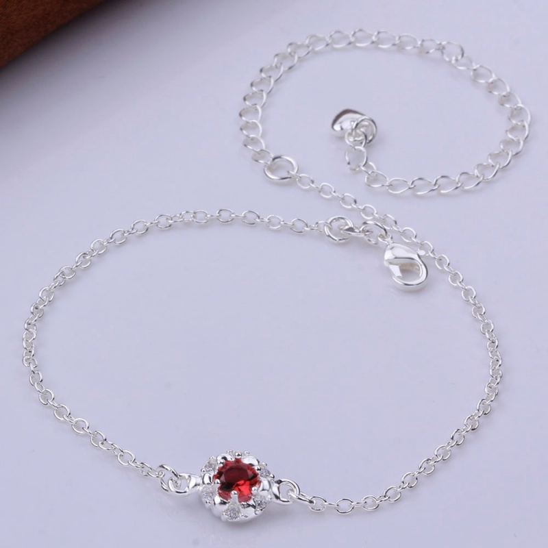 A033 Women Jewelry Silver Anklet 镀银饰品水晶红锆石脚链女潮送女朋友七夕情人节礼物