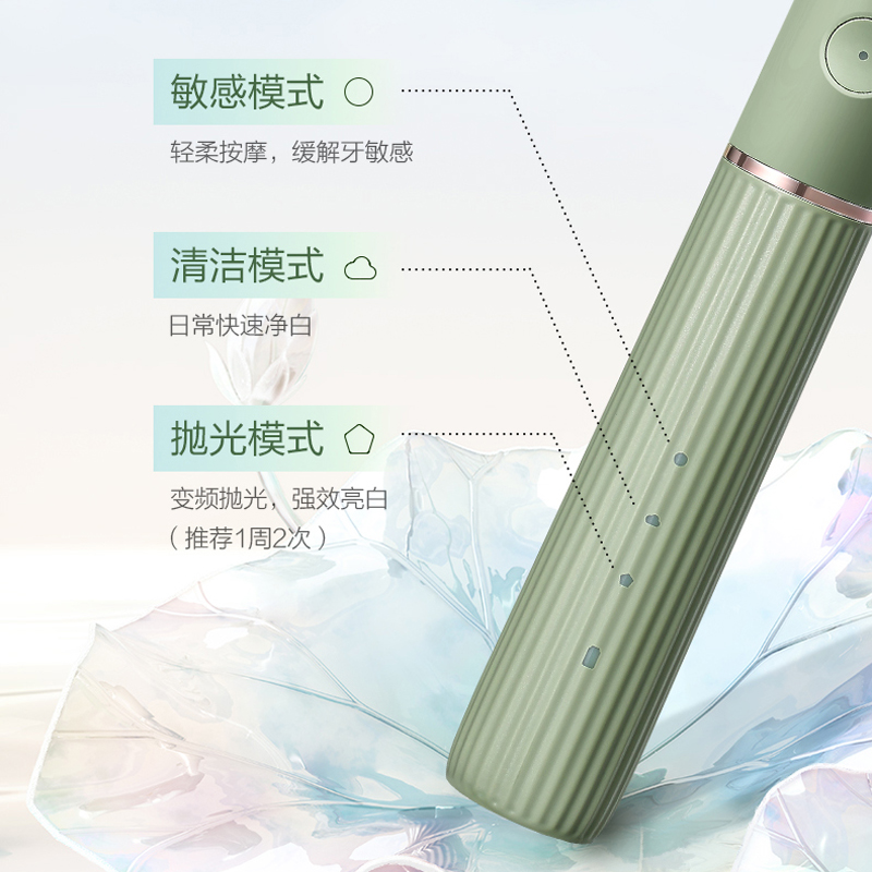 素士小团扇声波电动牙刷 D2 白/绿 Z高清大图
