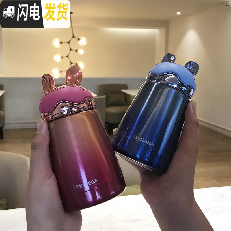 三维工匠保温杯女可爱便携迷你小巧网红水杯学生ins超萌创意潮流个性杯子 猫王幻彩保温杯300古铜金高清大图