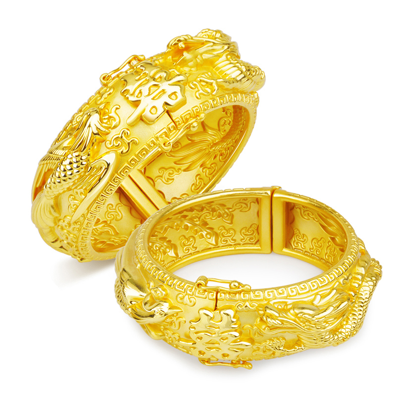 佐喜佑福[一对]足金999龙凤双喜结婚手镯女士黄金镯子一对婚庆送礼品 金重约48.85-50g CLCYYF1020YD