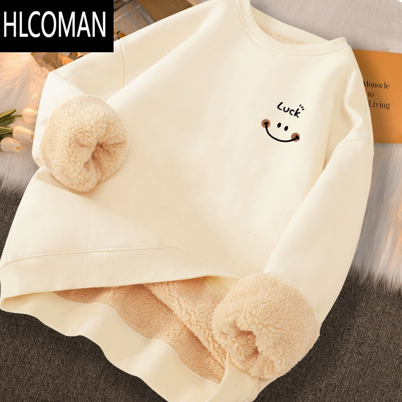 HLCOMAN羔绒卫衣圆领加绒加厚百搭上衣情侣宽松简约p暖男士外套