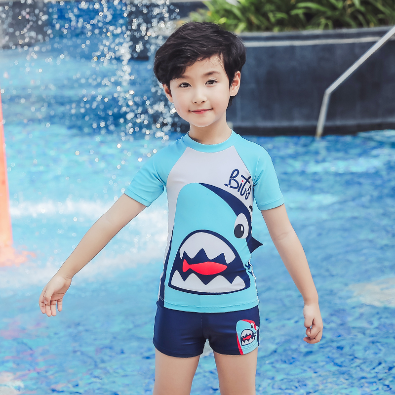 儿童泳衣男童连体分体中大童小童宝宝长短袖男孩鲨鱼可爱泳衣