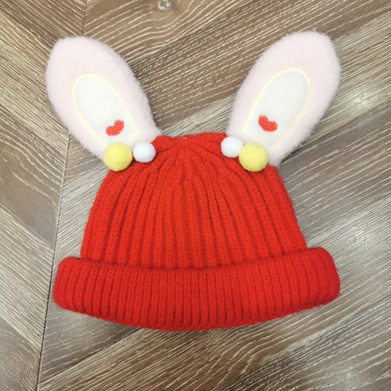 huayangtu儿童帽子可爱兔子耳朵秋冬保暖毛线帽超萌女童公主韩版宝宝