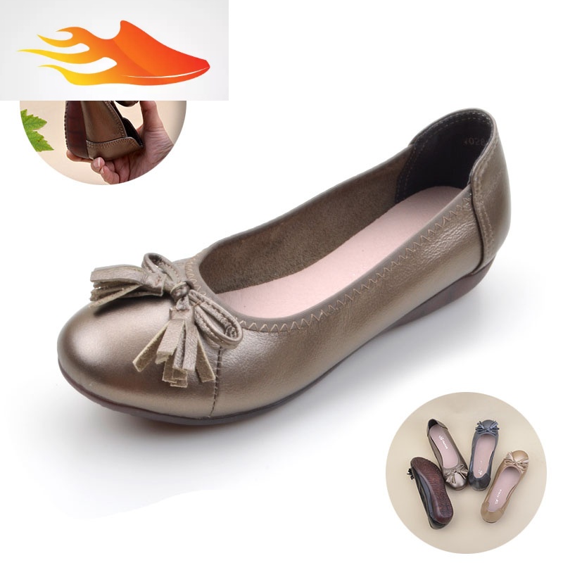 fish basket牛筋底软底单鞋妈妈鞋蝴蝶结平底坡跟女鞋舒适休闲鞋子