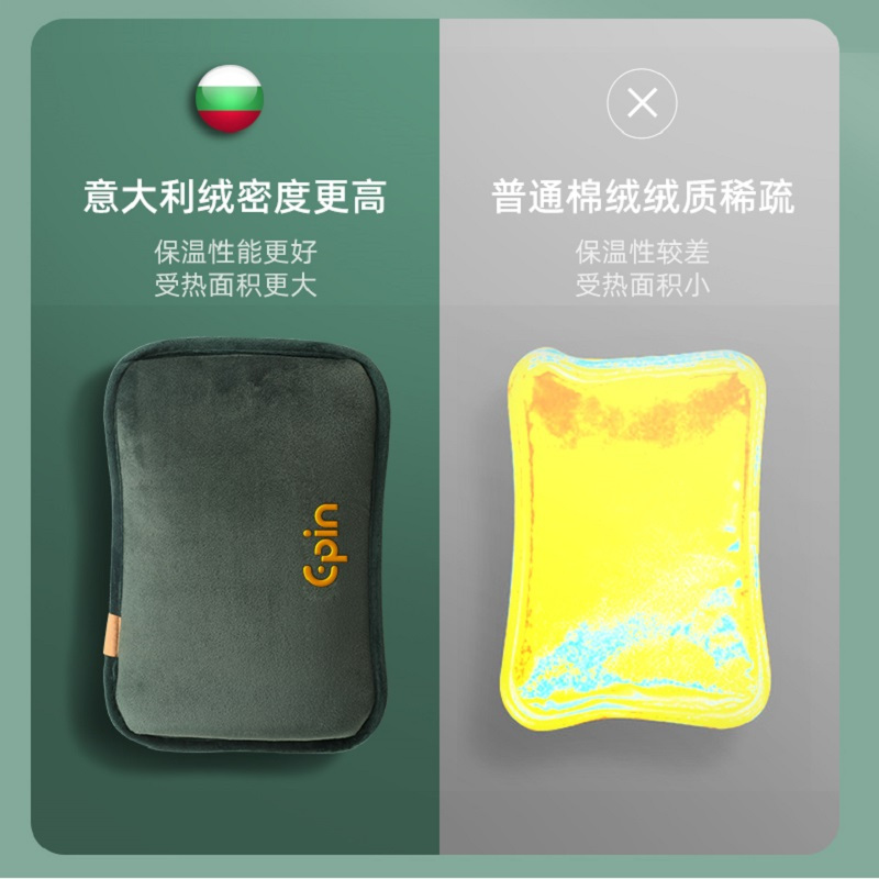苏宁宜品热水袋充电式暖水袋防爆煖宝宝暖手宝女敷肚子热宝毛绒可爱-绒布牛油果绿