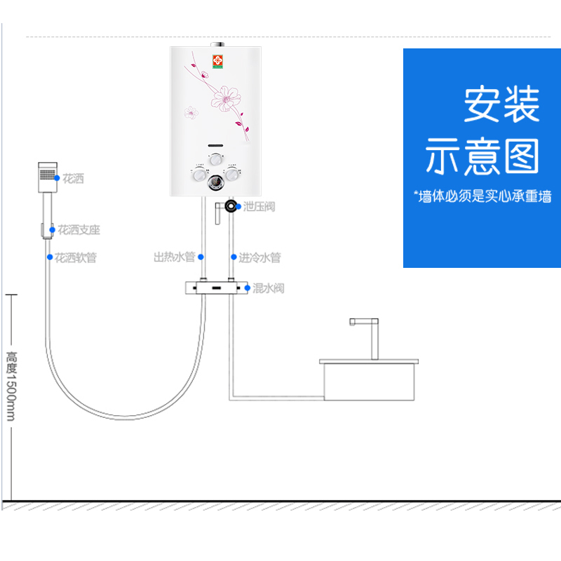 (CHEOUJU )8升强排式燃气热水器 使用液化气煤气热水器 JSQ16-A 铜水箱 二级节能 苏宁联保 用户自行安装