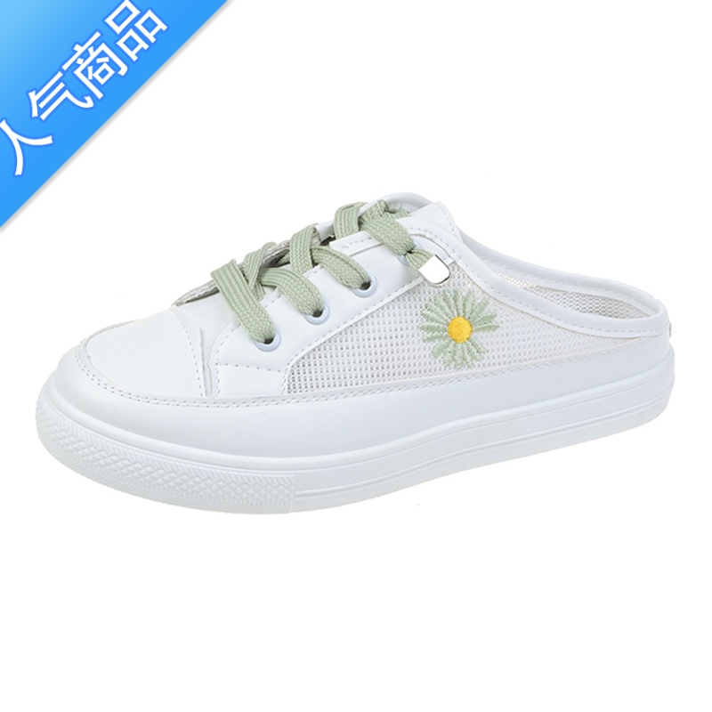 SUNTEK2023年夏季新款小白鞋女鞋平底外穿无后跟网面懒人鞋包头半拖鞋女高清大图