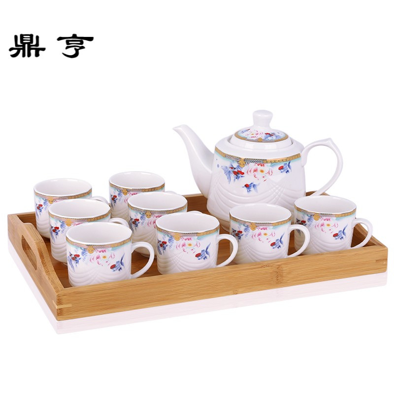 鼎亨婚庆茶具陶瓷家用茶壶套装耐高温骨瓷凉水壶花茶壶茶杯套装配