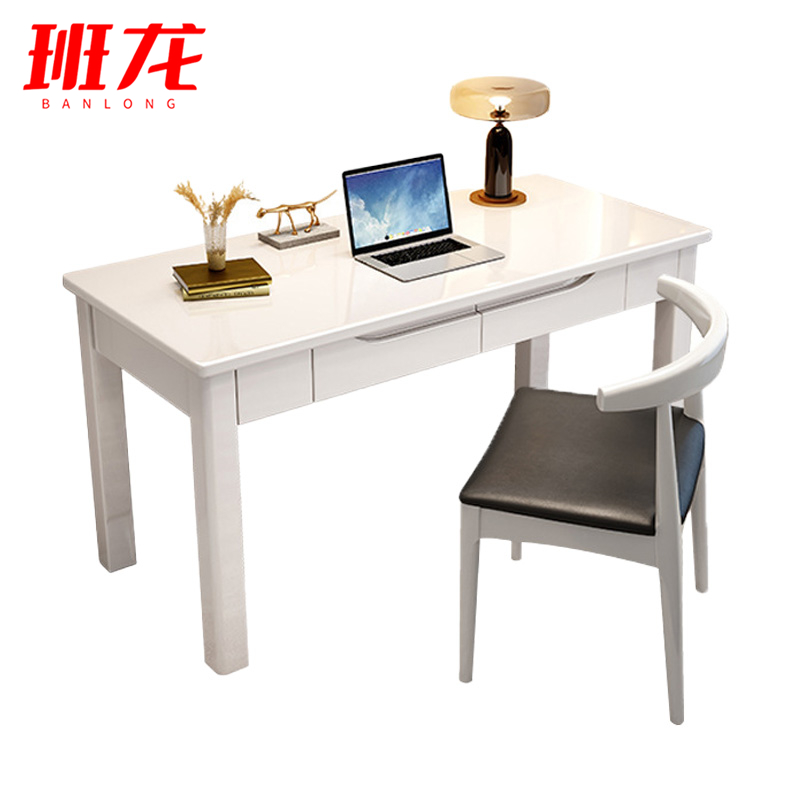 班龙写字桌0.8米+椅子白色套高清大图