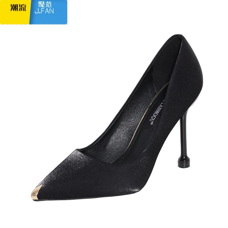 聚范新款黑色百搭酒杯跟气质职业高跟鞋女细跟 尖头 法式少女单鞋女鞋图片