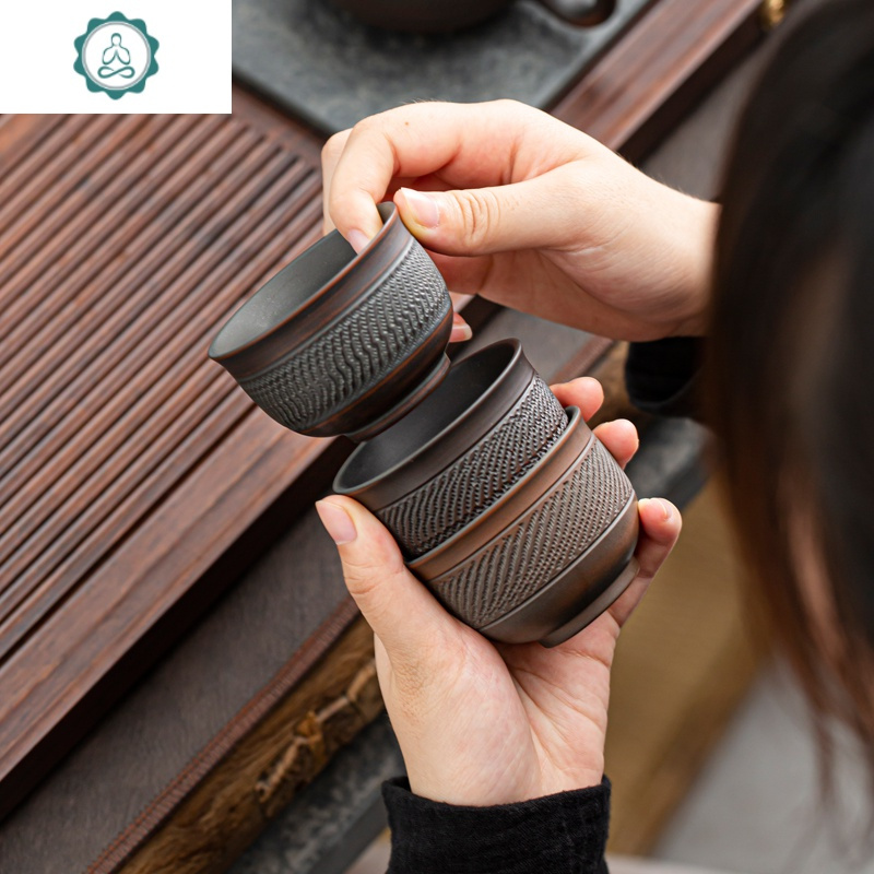 云南建水紫陶手工跳刀茶杯陶瓷品茗杯大号主人杯紫砂坭兴功夫茶具封后