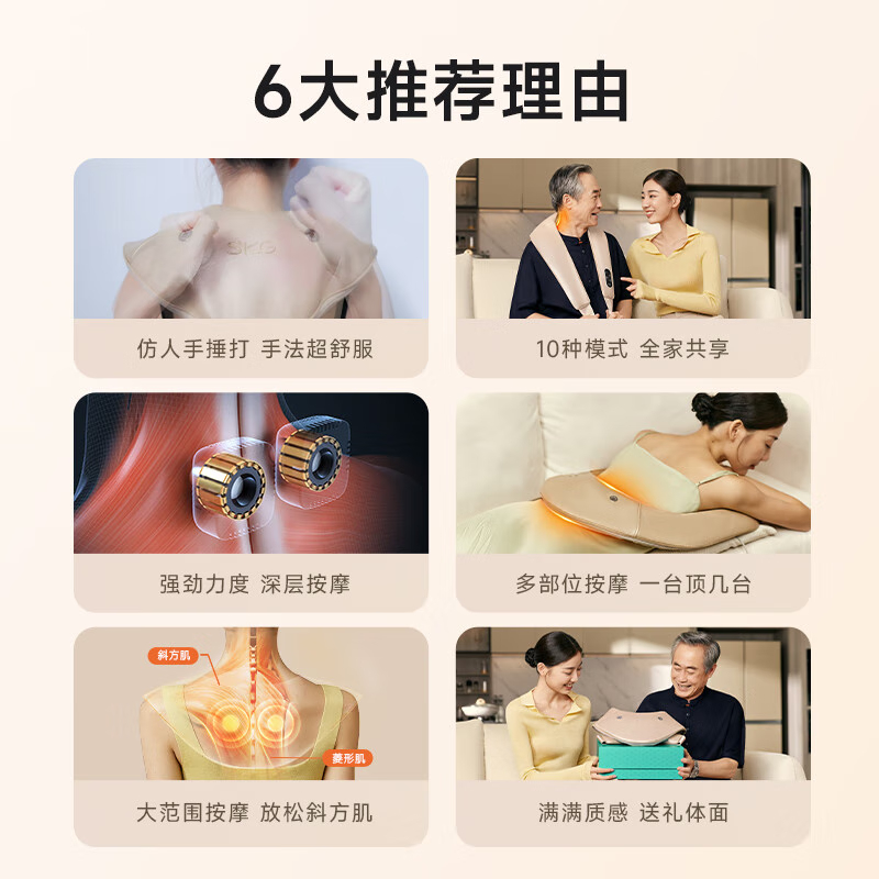 艾诗凯奇(SKG) 颈椎按摩器按摩披肩颈椎肩颈腰背腿部斜方肌敲打颈部按摩仪H1系列1代香槟金时尚款高清大图