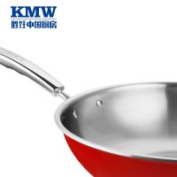KMW绿鼎炒锅（中国红）Gpotl11-12 创新可立支架锅盖 304不锈钢加厚炒锅锅 少油烟防焦糊 32cm无涂层炒锅