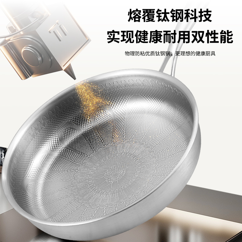 有钛孔雀纹平底锅高清大图