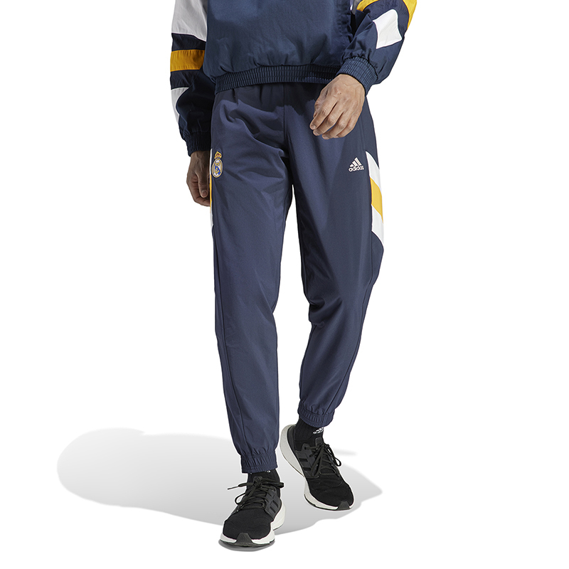adidas 复古系列 皇马足球Logo印花运动裤 男款 深藏青蓝 HT6451
