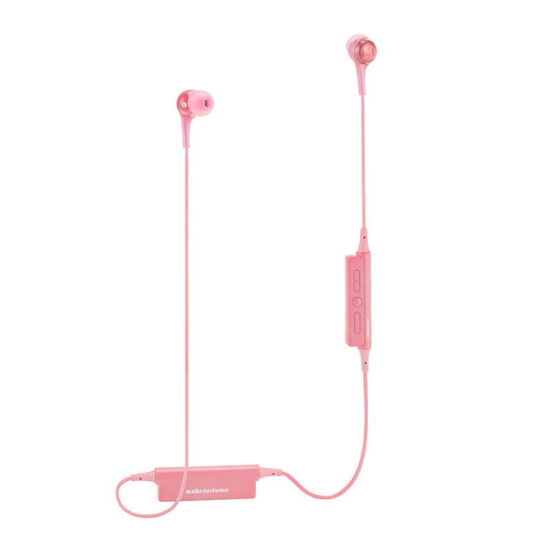 铁三角(Audio Technica)ATH-CK200BT无线蓝牙入耳式运动耳机挂颈式蓝牙通话耳机 粉红色