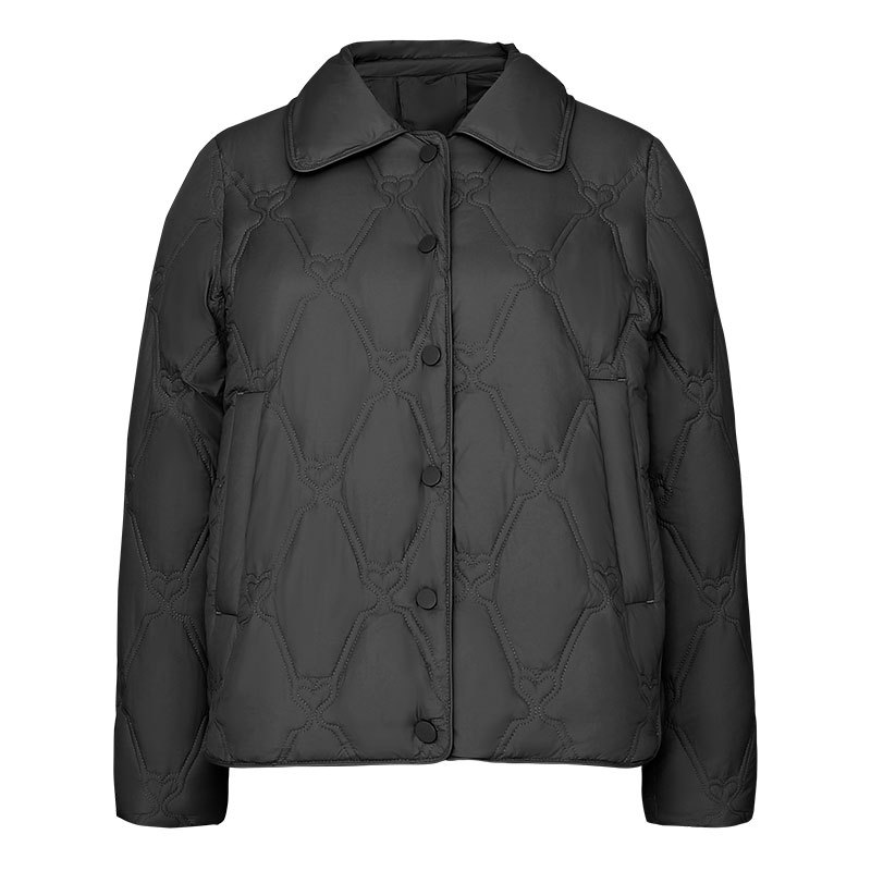 新款简约女式90绒女装尖领纯色羽绒服短款宽松外套_531 黑色 L