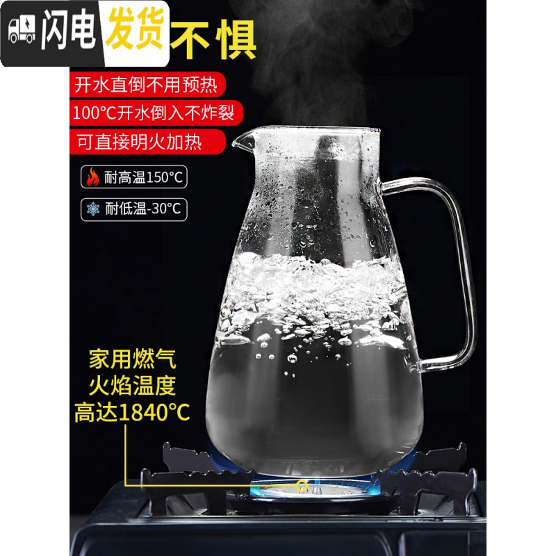 三维工匠冷水壶玻璃瓶大容量泡茶壶防爆家用耐热高温凉白开水杯套装 1600锤纹嘟嘟壶
