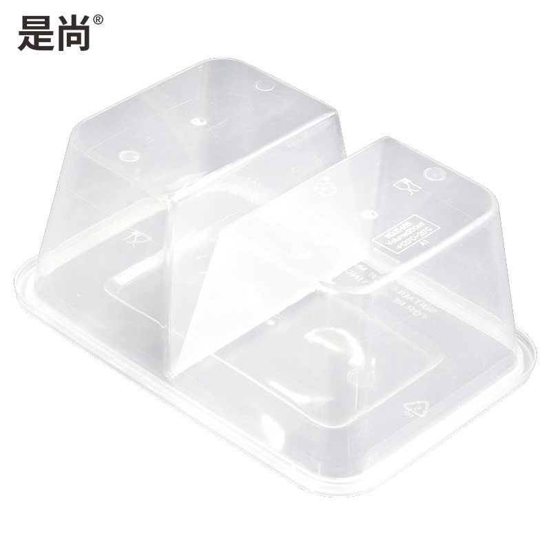 是尚 一次性餐盒 方形双分格盒 750ml 300套装 1箱高清大图