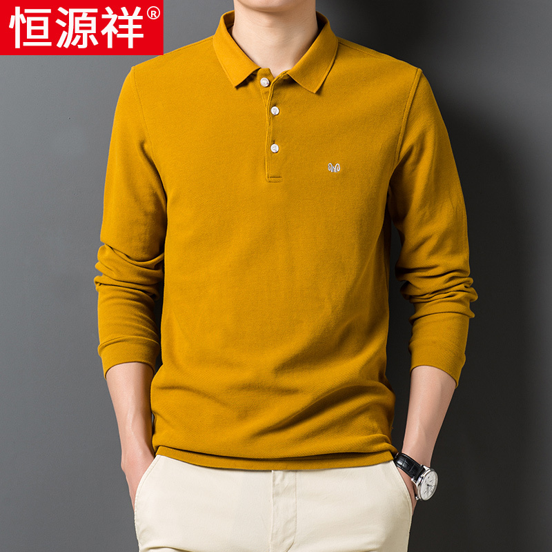 恒源祥纯棉男士长袖t恤翻领中年男装秋冬加绒体恤打底polo衫上衣