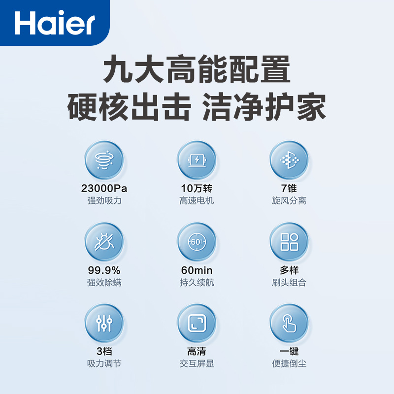 海尔(Haier)无线吸尘器家用车载手持轻量大吸力大功率小型智能除尘吸螨一体机猫毛地毯吸尘机 HZ-Q13X高清大图