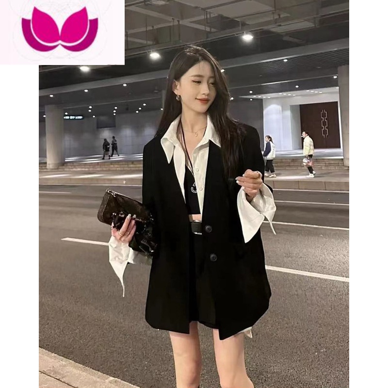 七斓欧货潮牌职业套装女春高级感韩版拼接西装外套高腰休闲裤裙套高清大图