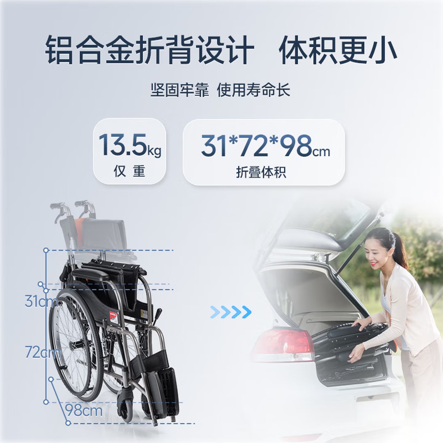 鱼跃轮椅H062C铝合金老人轻便折叠手动普通轮椅车加厚坐垫大轮稳固豪华舒适轻便折叠鱼跃鱼跃高清大图