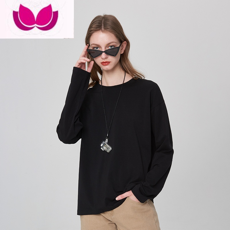 七斓白色长袖t恤女内搭衣服打底衫宽松显瘦圆领黑色短袖上衣