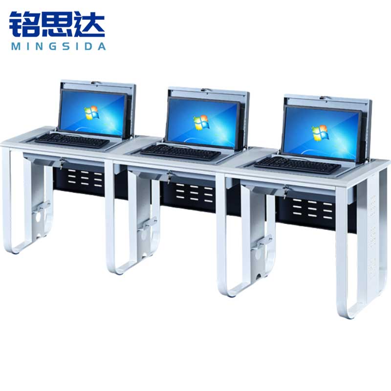 铭思达翻转电脑桌三人位张高清大图
